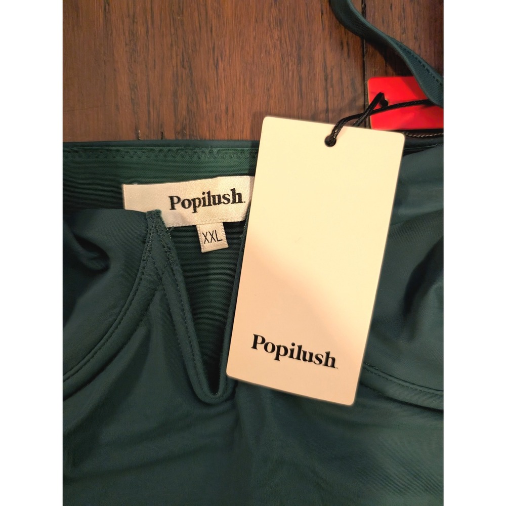 NWT Popilush Swimsuit Deep V Green One Piece shapewear Size XXL - Picture 7 of 7
